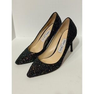 Jimmy Choo Romy 85 Black Multi Glitter Pointed Toe Pumps Heels Size 37.5 Italy